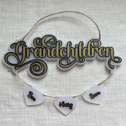 Fancy Style Grandchildren Plaque with Hearts