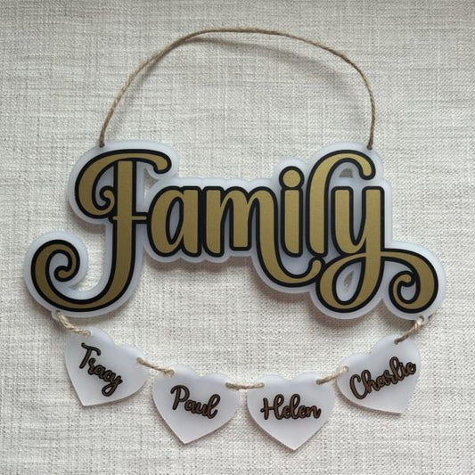 Fancy Style Family Plaque with Hearts