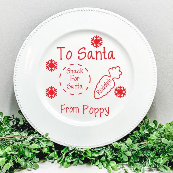 Personalised Santa & Rudolph Snacks Plate Decal