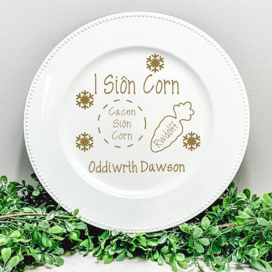 Welsh - Personalised Santa & Rudolph Snacks Plate Decal